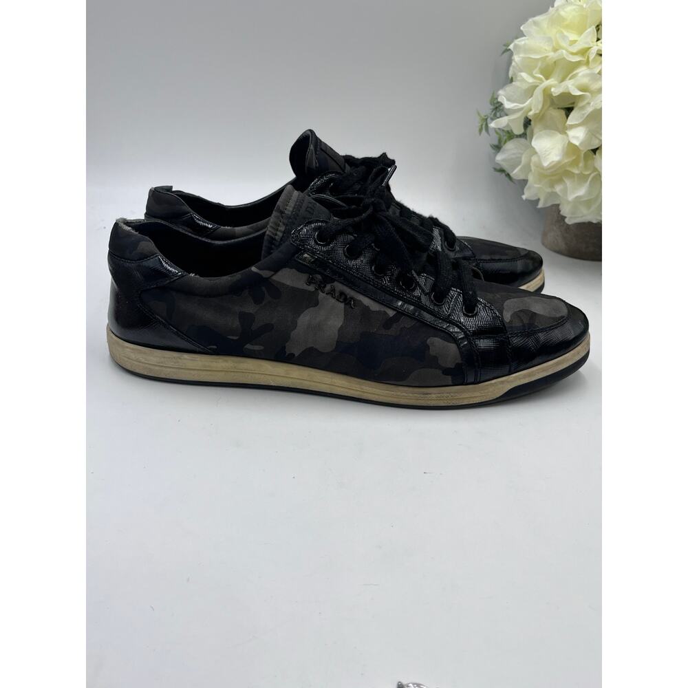 Prada Mens Green Black Gray Leather Accent Camo Trainers Sneakers Sz 41/M8/W9.5 - Picture 3 of 12